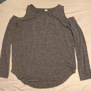 Grey Long Sleeve Cold Shoulder Top